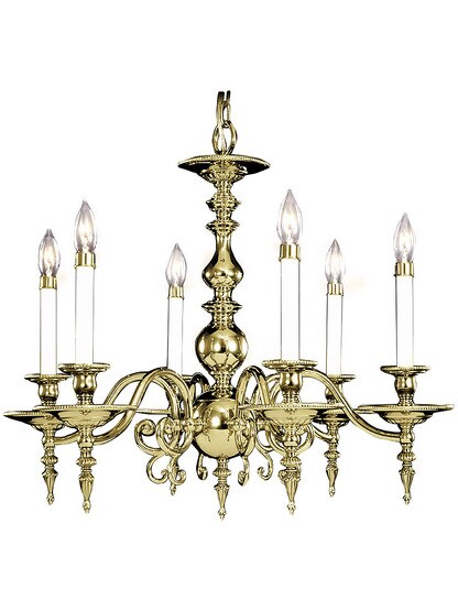 6 Lights Kensington Chandelier in Polished Brass.